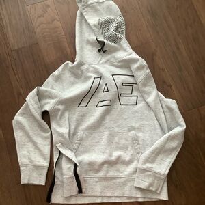 AEO American Eagle Mens Logo Graphic Gray Hoodie Sweatshirt Large Side Zip